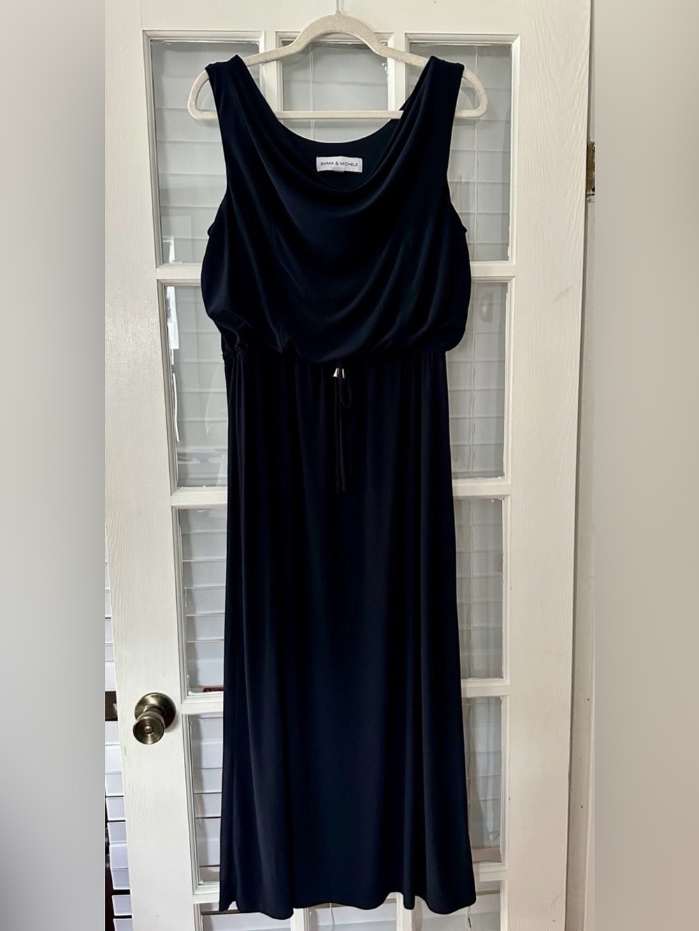Emma & Michele Women’s L Sleeveless Navy Drawstring Waist Maxi Dress | SKU 0436